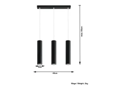 Sollux LAGOS - Lámpara colgante con barra fija de 3 luces Negro, GU10