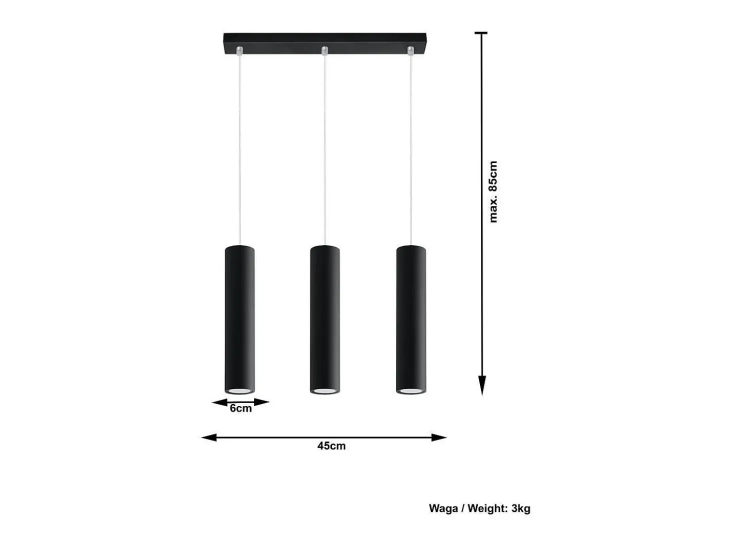 Sollux LAGOS - Lámpara colgante con barra fija de 3 luces Negro, GU10