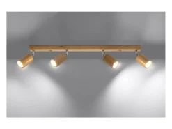 Sollux Lighting Berg Barra de 4 Focos de Techo, Madera Natural, 80cm