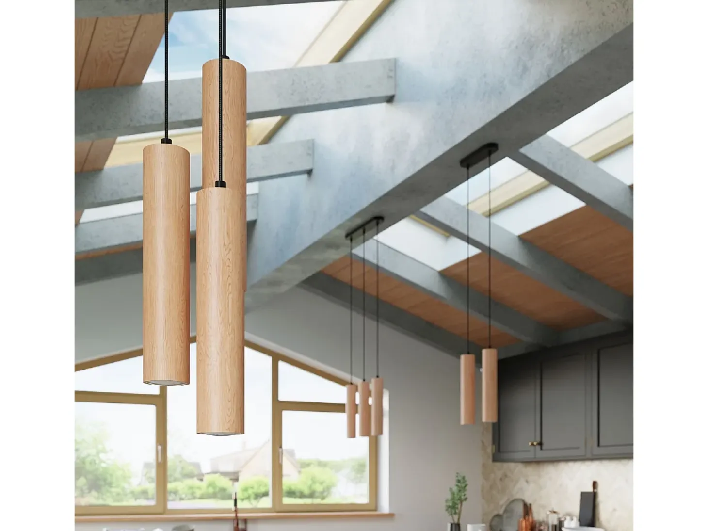 Sollux Lighting Lino Plafón Colgante Cluster, Madera Natural, 3x GU10