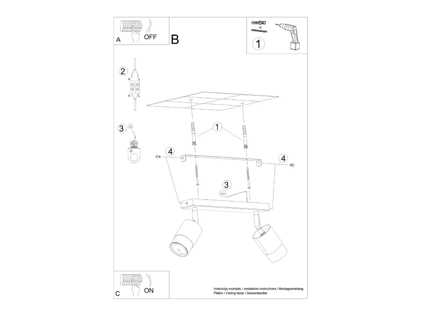 Sollux Lighting Nero Foco de techo Twin, negro/cromado, 2x GU10