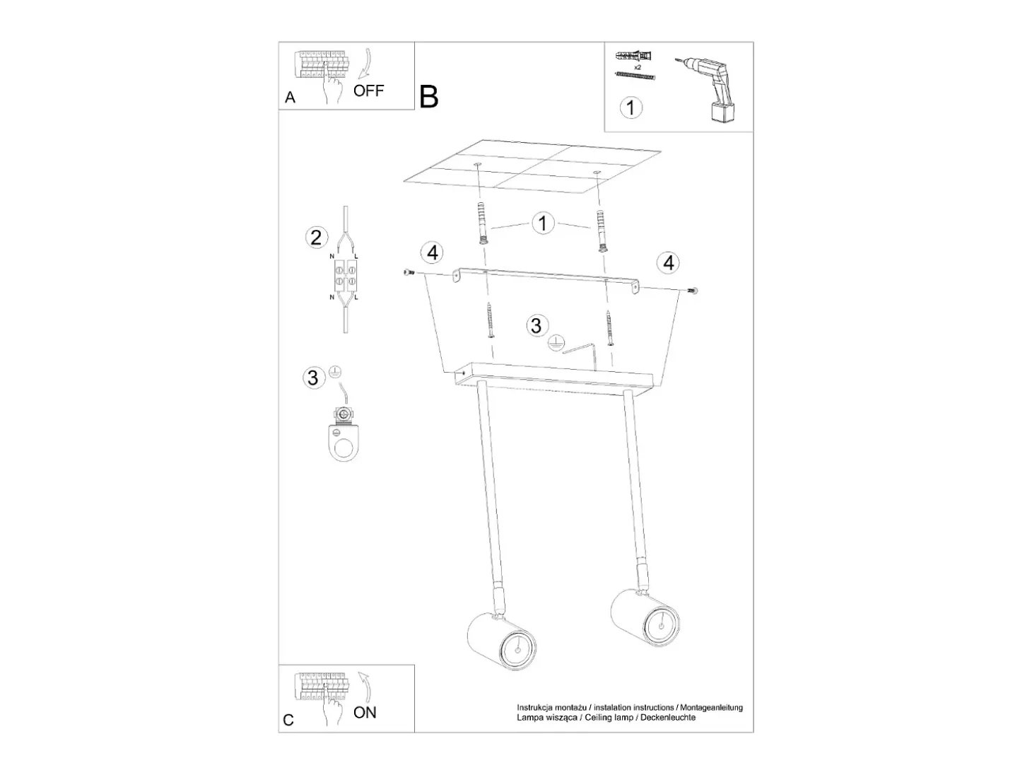 Sollux Lighting Norano Foco de techo Twin, negro, 2x GU10