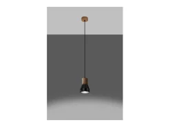 Sollux Lighting Qubic Dome Lámpara de Techo Suspendida Hormigón Negro, Madera Natural