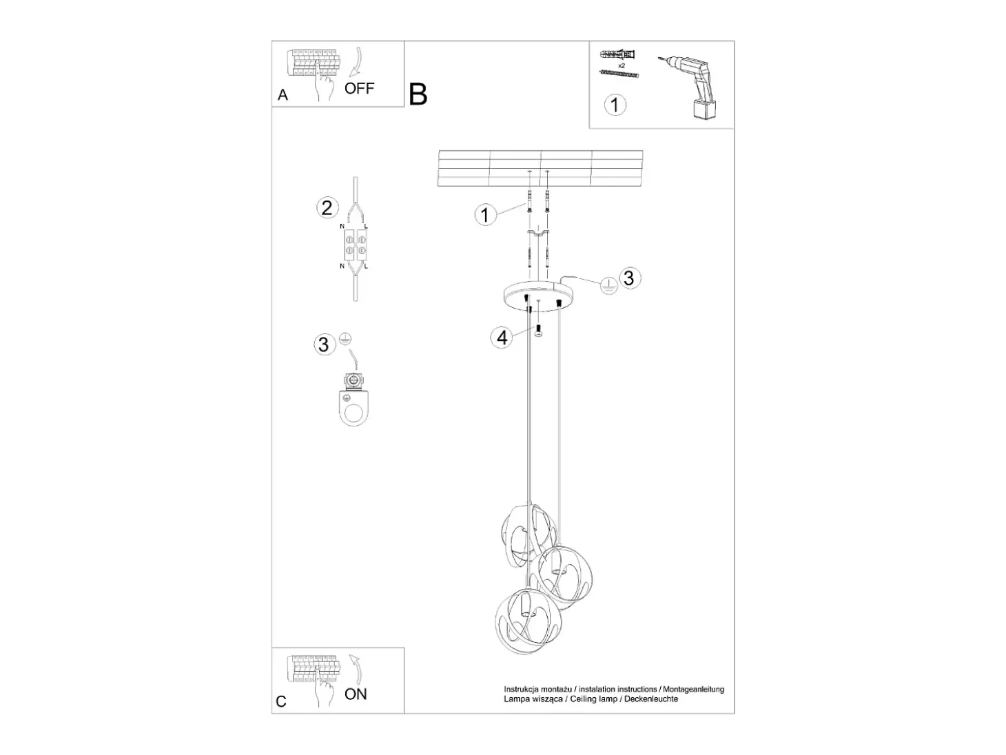 Sollux Lighting Tulos Plafón Colgante Cluster, Blanco, 3x E27