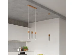 Sollux Lighting Zane Bar Lámpara de Techo Colgante Gris Hormigón, Madera Natural, 30cm