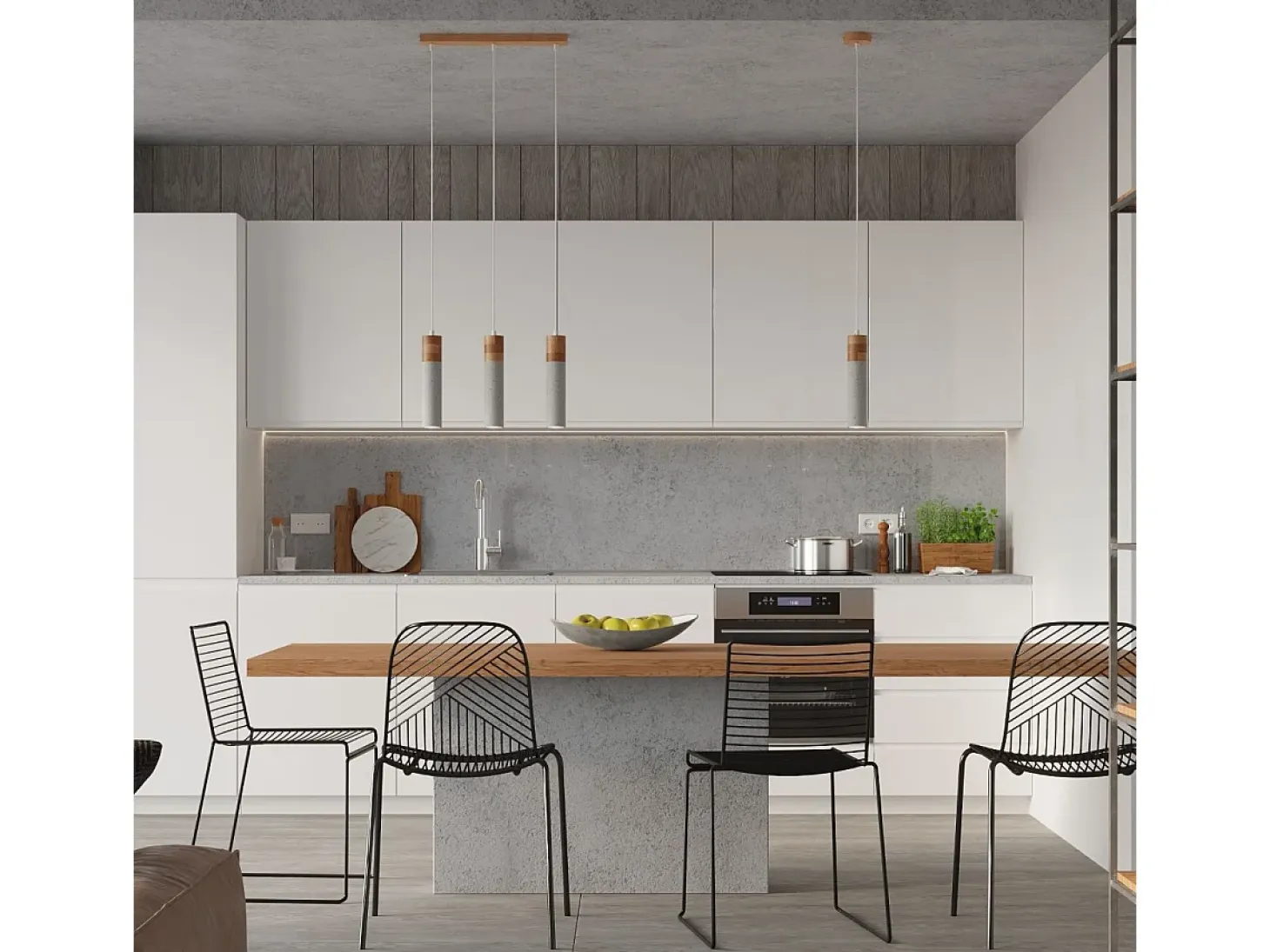 Sollux Lighting Zane Lámpara de Techo Suspendida Slim Gris Cemento, Madera Natural