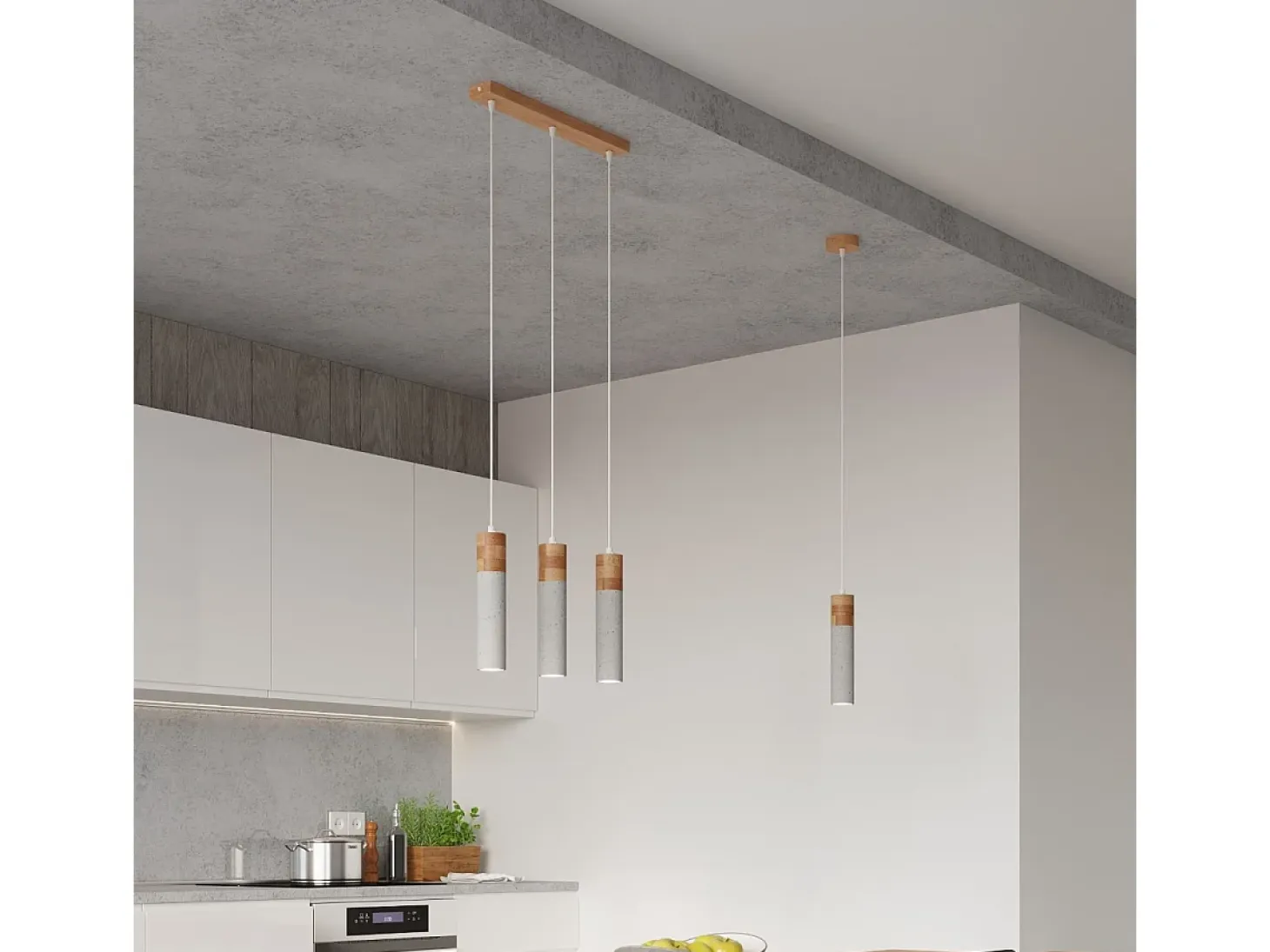 Sollux Lighting Zane Lámpara de Techo Suspendida Slim Gris Cemento, Madera Natural