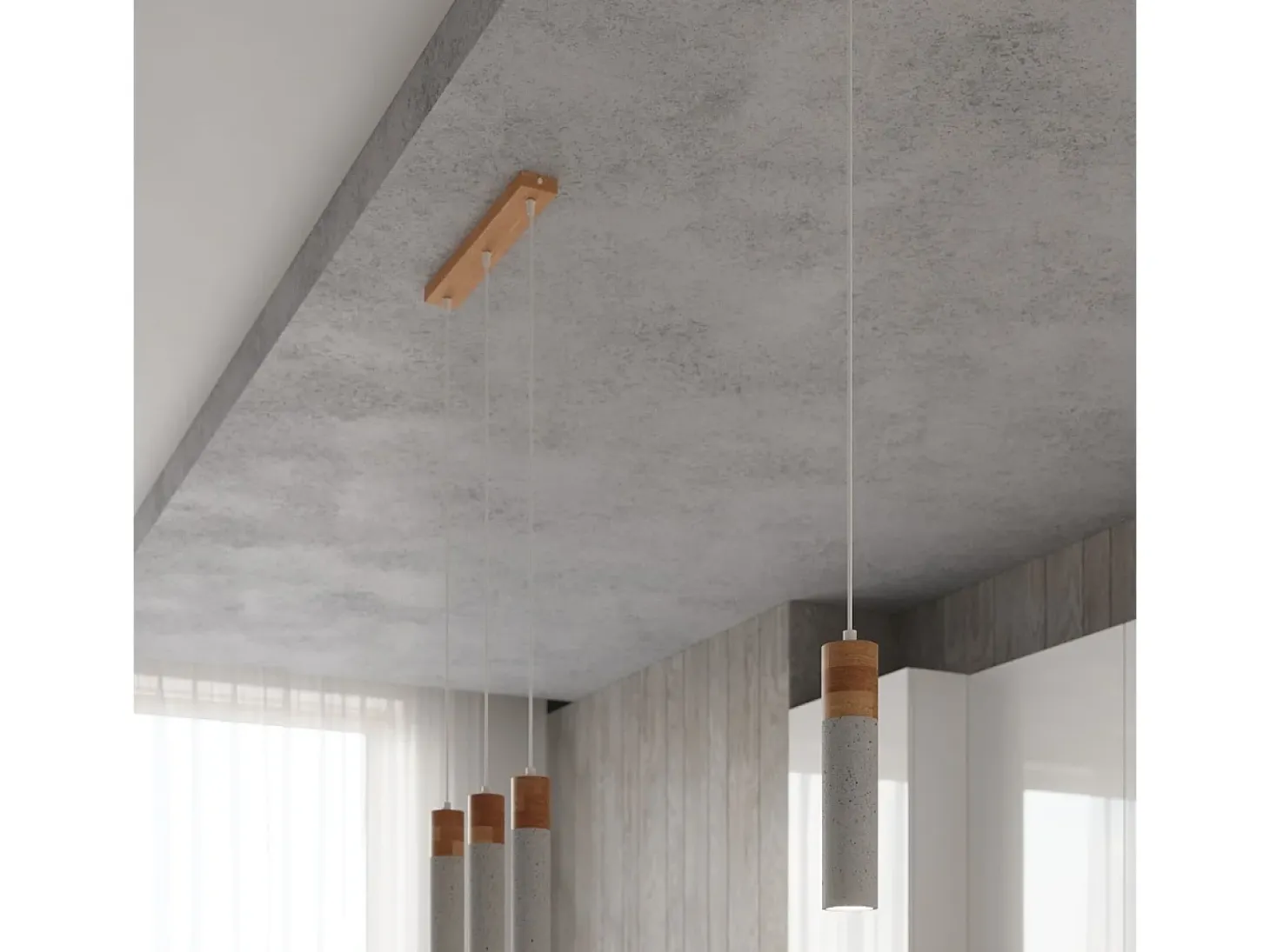 Sollux Lighting Zane Lámpara de Techo Suspendida Slim Gris Cemento, Madera Natural