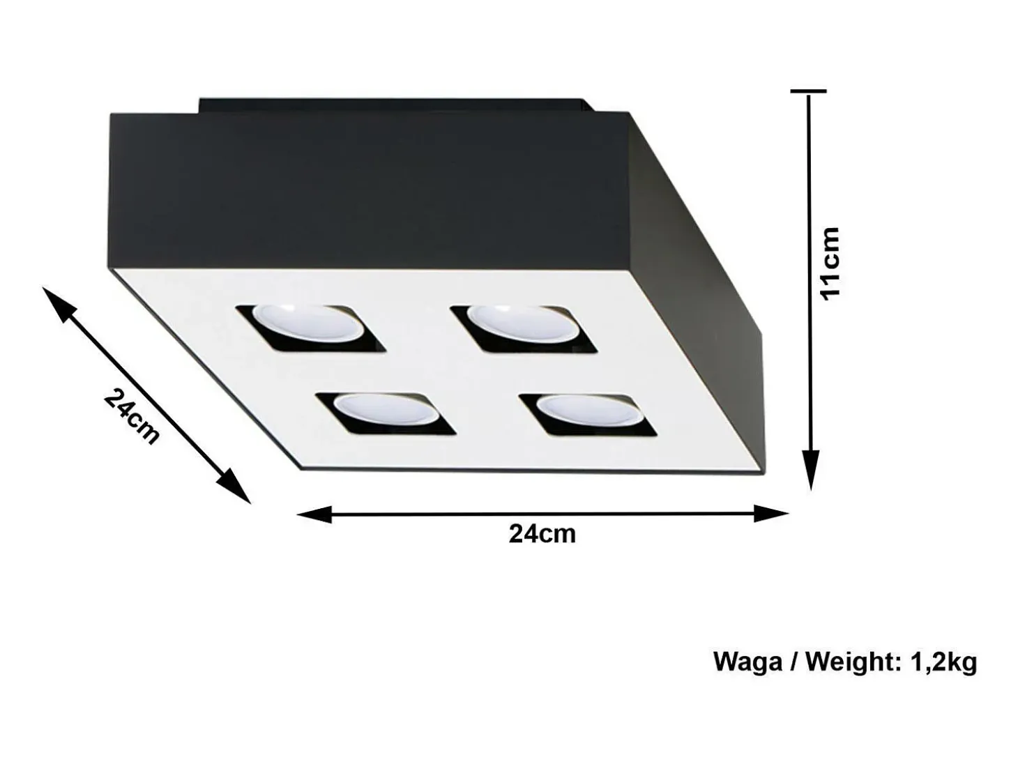 Sollux MONO - Lámpara de techo empotrada de 4 luces en blanco y negro, GU10