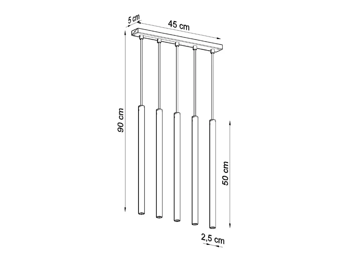 Sollux PASTELO - Lámpara colgante con barra fija de 5 luces, negro, G9