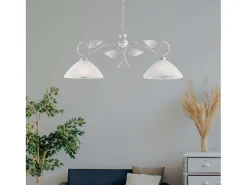 Son lámparas de araña de hierro lacado en blanco con dec. Difusores de plata antigua y cristal d. 30 alabastro blanco 2 luces L. 96 X 30