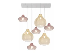 Sosp. Bianco 7 Luci Rettangolare Vetri (2 X Piccolo Am + 2 X Piccolo Ru + 2 X Grande Am + 1 X Grande Ru)