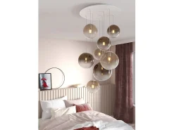 Sosp. Bianco 8 Luci Tonda Vetri (5 Piccoli (3Xam+2Xbr)+2 Medi (1Xam+1Xbr)+1 Grande Br)