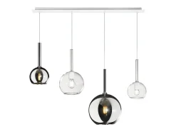 Sosp. Bianco Rettangolare 4 Luci Vetri (1 Grande Cr+1 Medio Tr +2 Piccolo(1X Cr+1X Tr)