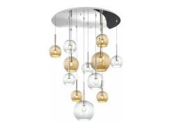 Sosp. Cr Tonda 12 Luci Vetri (2 Grande(1X Am+1X Tr) +2 Medio(1X Am+1X Tr) +8 Piccolo (4X Am+4X Tr))
