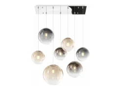 Sosp. Cromo 7 Luci Rettangolare Vetri (4 Piccoli(1Xfu+2Xam+1Xbr)+2 Medi (1Xfu+1Xbr)+1 Grande Am)