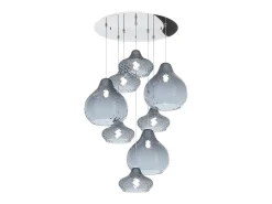 Sosp. Cromo 8 Luci Tonda Vetri (5 X Piccolo + 3 X Grande) Tutti Zaffiro