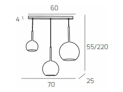 Sosp. Cromo Rettangolare 3 Luci Vetri (Grande Cr + Medio Tr + Piccolo Cr)
