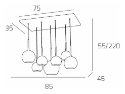 Sosp. Cromo Rettangolare 7 Luci Vetri (1 Grande+2 Medio +4 Piccolo) Tutti Oro