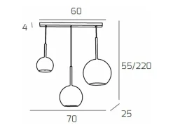 Sosp. Cromo Rettangolare 3 Luci Vetri (1 X Grande+ 1 X Medio+ 1 X Piccolo)Tutti Oro