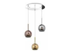 Sosp. Cromo Tonda 3 Luci Vetri Tutti Piccolo (1X Cromo 1X Oro 1X Rame)