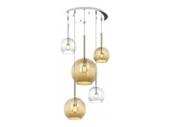 Sosp. Cromo Tonda 5 Luci Vetri (1 Grande Am+1 Medio Am+3 Piccolo (1X Am+2X Tr))