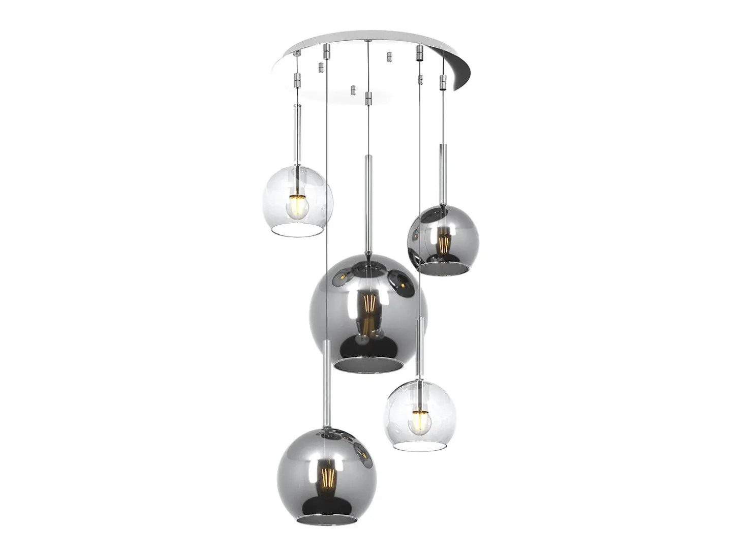 Sosp. Cromo Tonda 5 Luci Vetri (1 Grande Cr+1 Medio Cr+3 Piccolo (1X Cr+2X Tr))