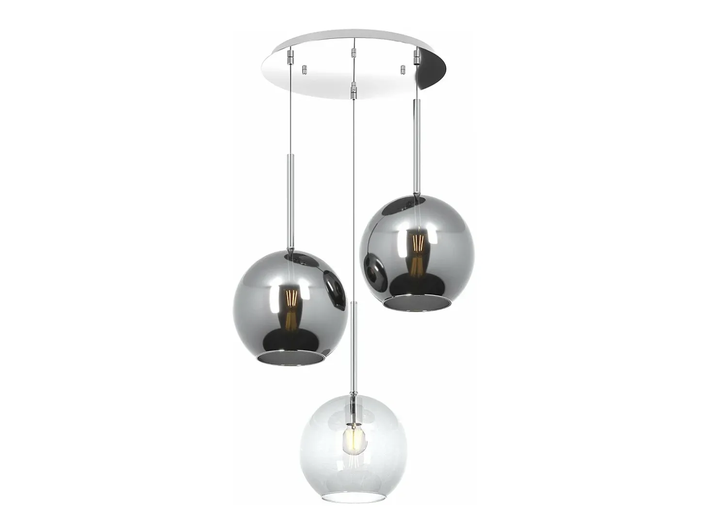 Sosp. Cromo Tonda 3 Luci Vetri Tutti Grande (1 X Trasparente + 2 X Cromo)