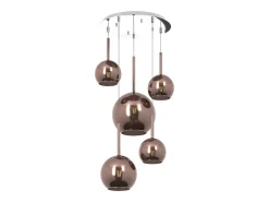 Sosp. Cromo Tonda 5 Luci Vetri (1 Grande+1 Medio+3 Piccolo) Tutti Rame