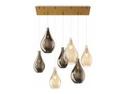 Sosp. Ottone Sat. 7 Luci Rettangolare Vetri (4 Piccoli (2Xam+2Xbr)+3 Medi (1Xam+2Xbr))