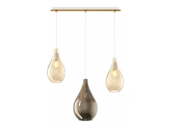 Sosp. Ottone Sat. 3 Luci Rettangolare Vetri (1 Medio Ambra+2 Piccoli Bronzo)
