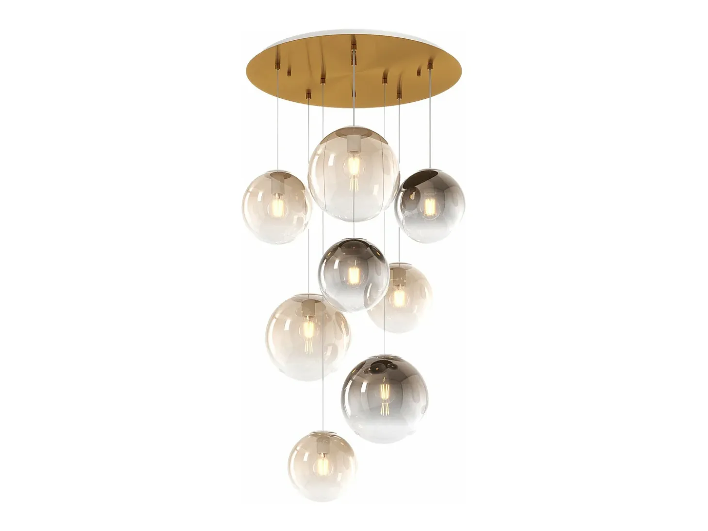 Sosp. Ottone Sat. 8 Luci Tonda Vetri (2 Piccoli Ambra+3 Piccoli Bronzo+2 Medi Ambra+1 Medio Bronzo)