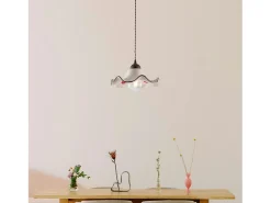 Sospensione 1 Luce Anemone In Ferro Laccato Ruggine E Ceramica Decorata