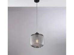 Sospensione 1 Luce Anya In Ferro Nero E Vetro Grigio Specchiato Plisse'