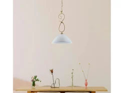 Sospensione 1 Luce Dallas BeLight Ferro Battuto Avorio Decapè Vetro Bianco