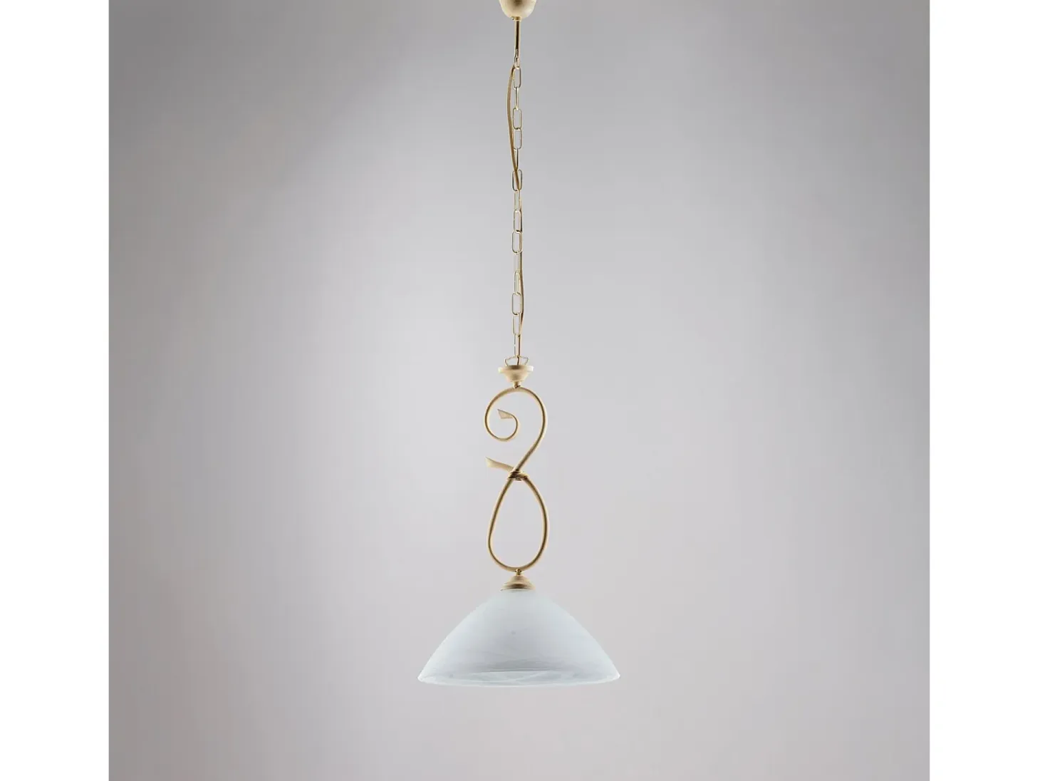 Sospensione 1 Luce Dallas BeLight Ferro Battuto Avorio Decapè Vetro Bianco