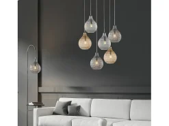 Sospensione 1 Luce Diamante In Ferro Nero E Vetro Soffiato Grigio Specchiato