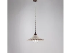 Sospensione 1 Luce Osteria In Ferro Nero Ruggine E Coppa In Ceramica Decorata