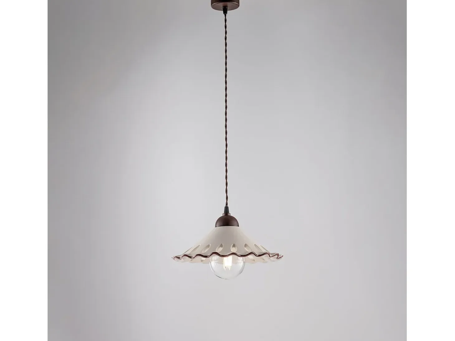 Sospensione 1 Luce Osteria In Ferro Nero Ruggine E Coppa In Ceramica Decorata