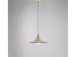 Sospensione 1 Luce Osteria In Ferro Avorio Decapè E Coppa In Ceramica Decorata