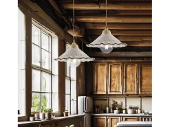 Sospensione 1 Luce Osteria In Ferro Avorio Decapè E Coppa In Ceramica Decorata