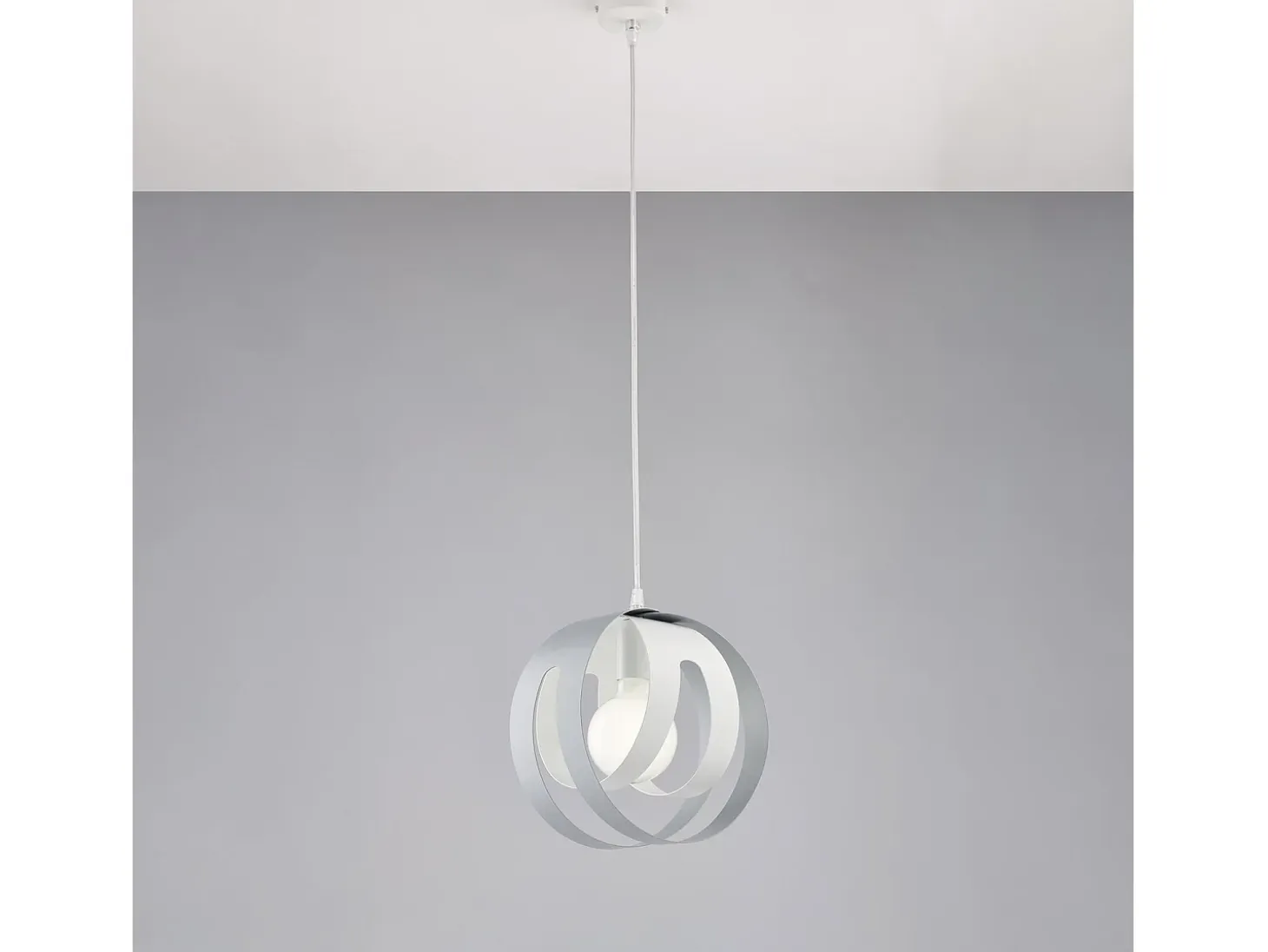 Sospensione 1 Luce Tobias Ferro Laccato Bianco E Grigio Taglio Laser