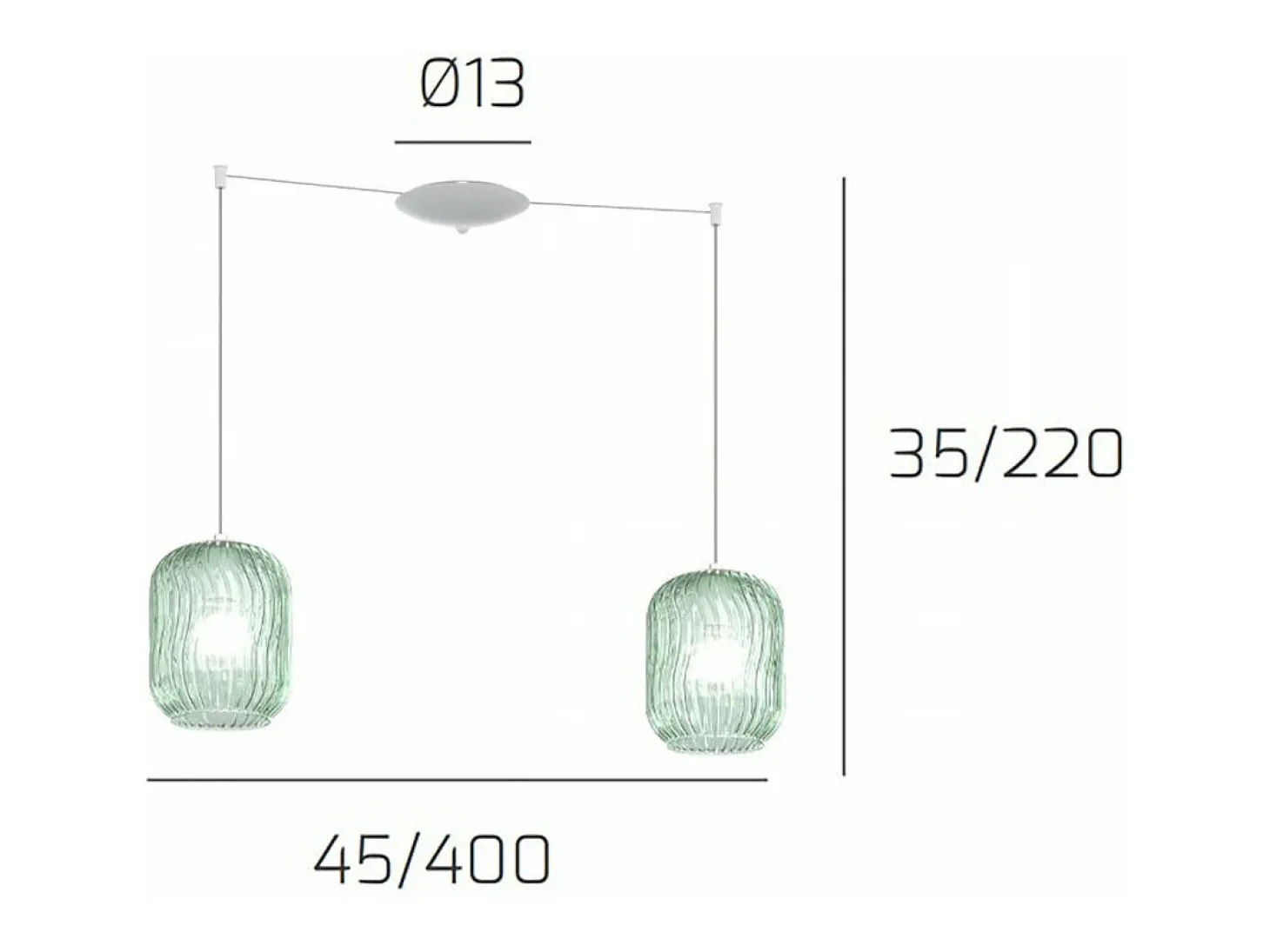 Sospensione Bianco 2 Luci Spostabile Vetri Verde