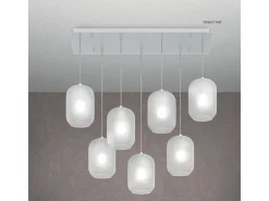 Sospensione Bianco 7 Luci Rettangolare Vetri Bianco Fog