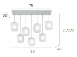 Sospensione Bianco 7 Luci Rettangolare Vetri Bianco Fog