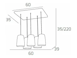 Sospensione Bianco Rettangolare 5 Luci Cromo