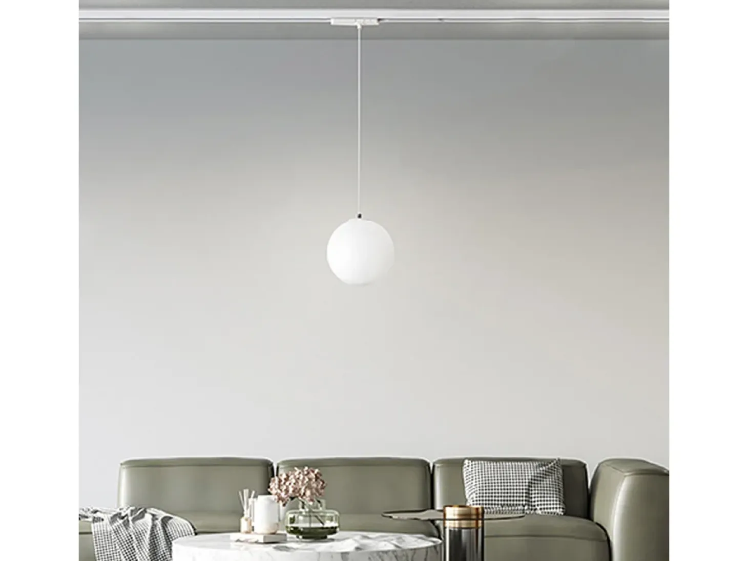 Sospensione Binario Metallo Bianco Vetro Led 24W 3000K