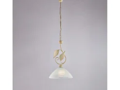Sospensione Classica Esse 1 Luce Ferro Battuto E Vetro Avorio E Oro