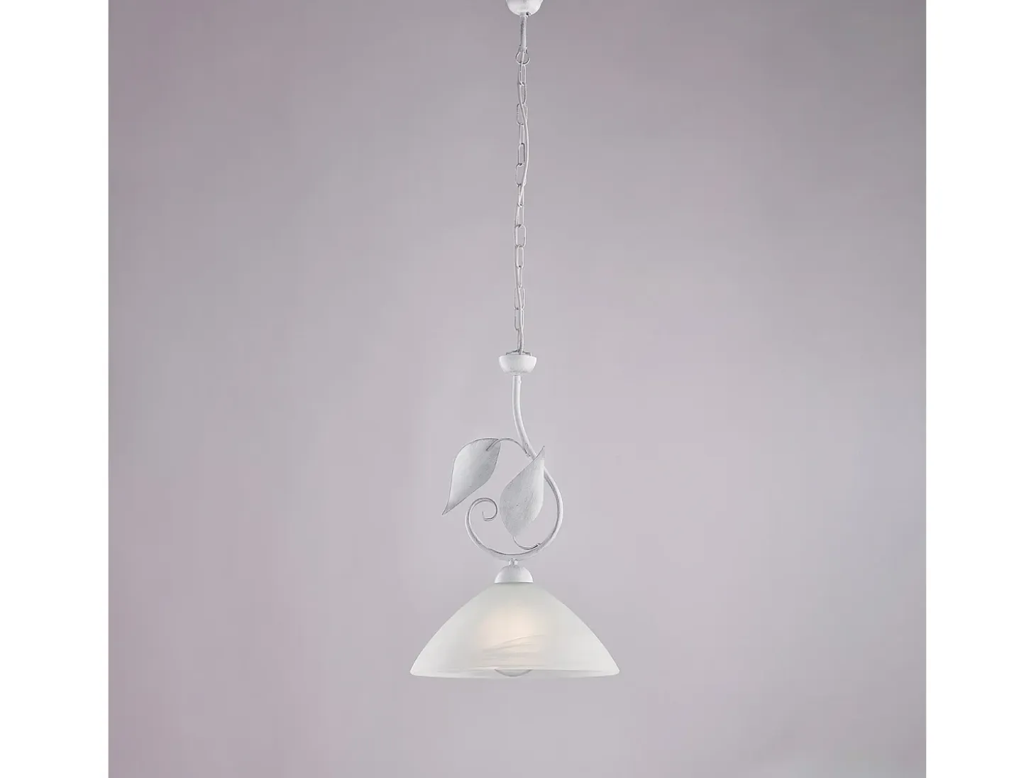 Sospensione Classica Esse 1 Luce Ferro Battuto E Vetro Bianco E Argento