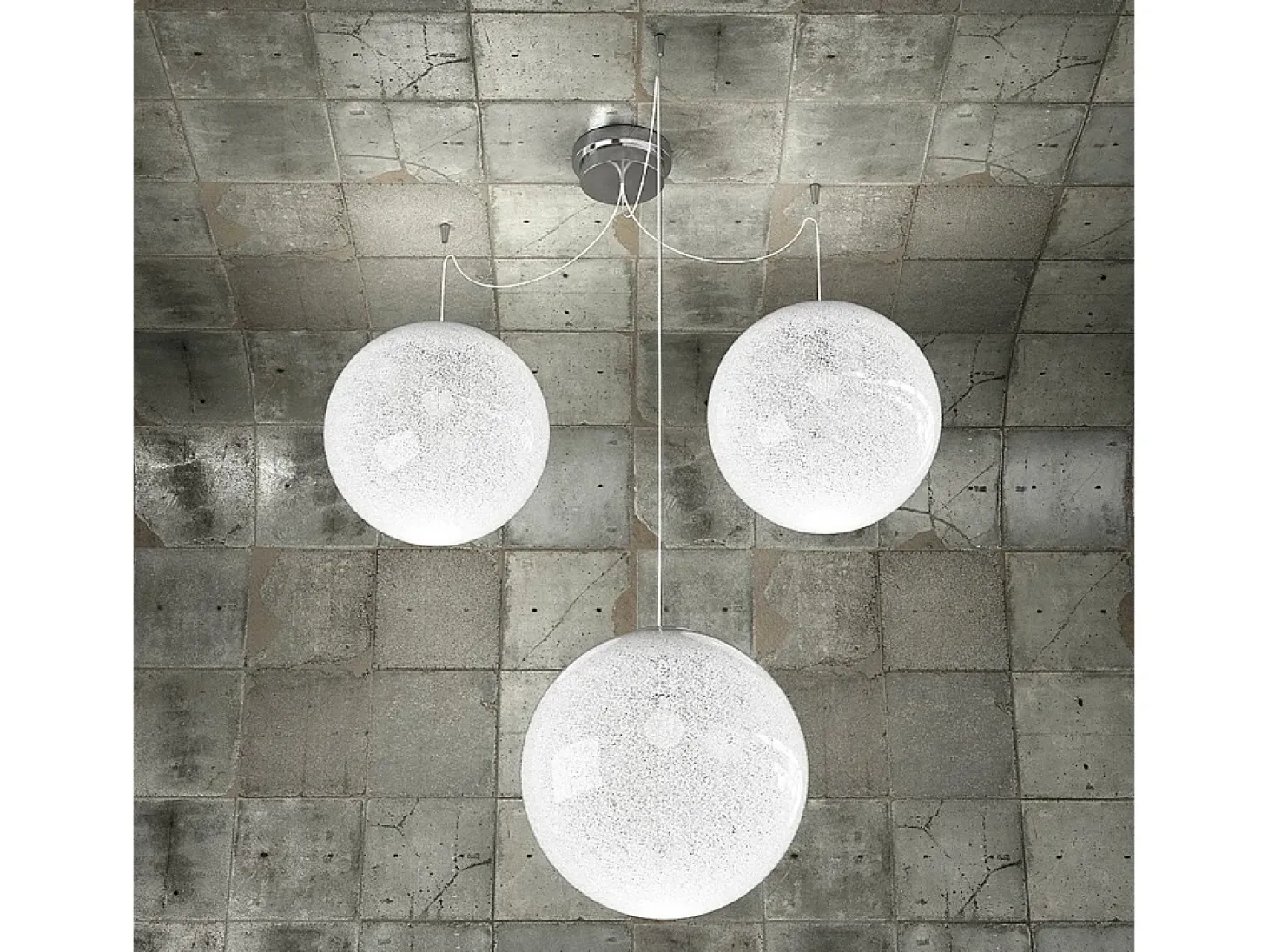 Sospensione Contemp Glitter Metallo Cromo Vetro Soffiato Trasp 3 Luci E27 30Cm